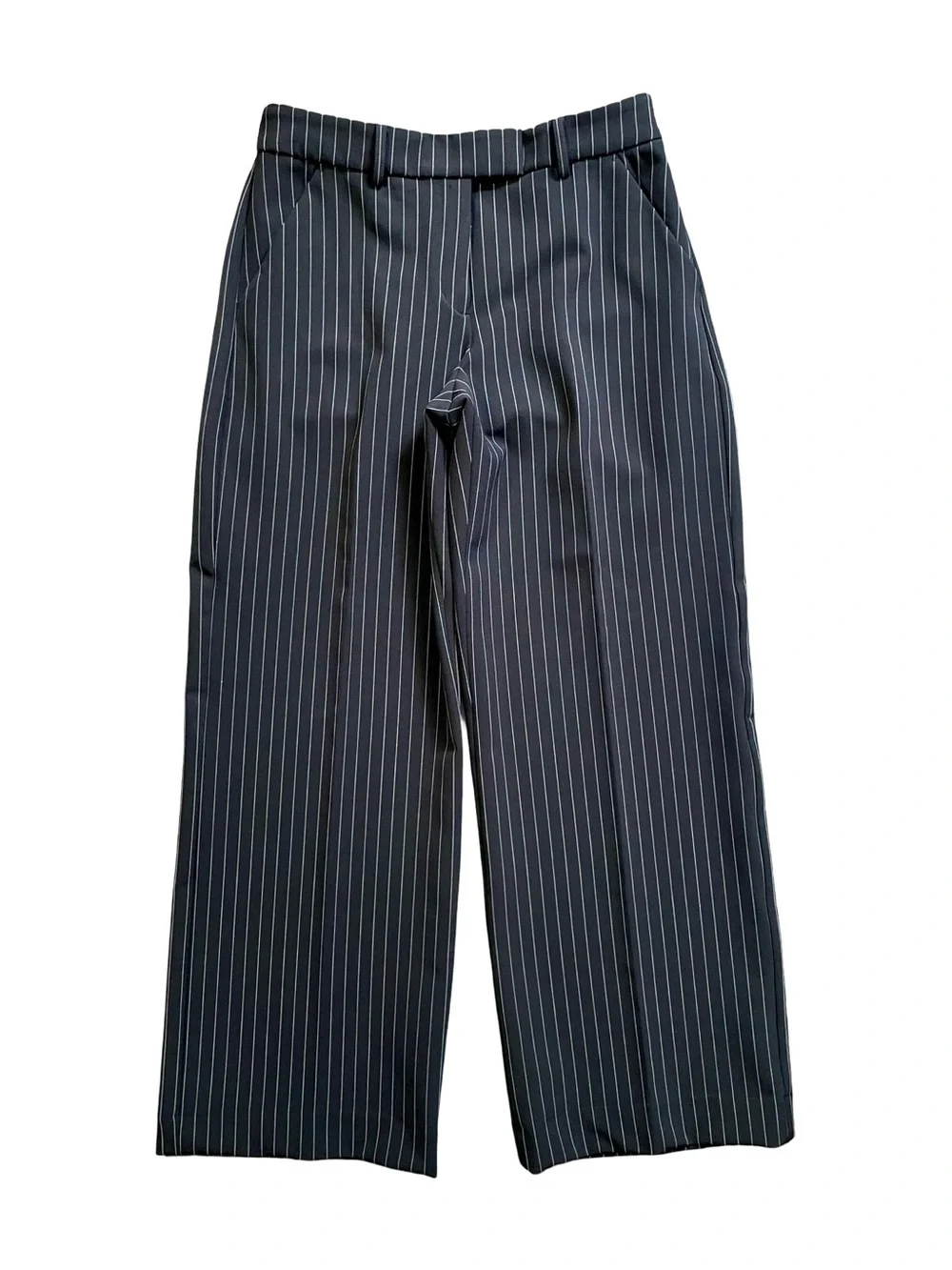 Express Editor Black Pinstripe Double-Breasted Blazer + Pants Suit Set - Picture 7 of 10